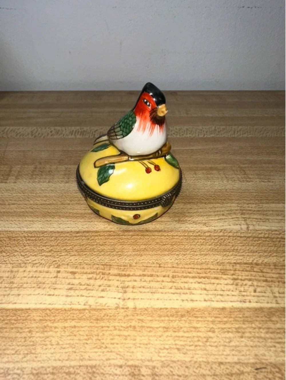 Vintage Porcelain Bird Hinged Trinket Jewelry Box